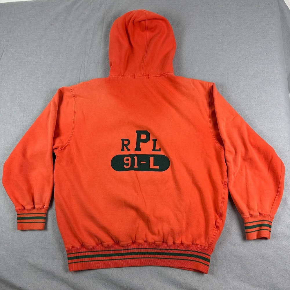 Vtg Polo Ralph Lauren RPL 91-L Hoodie L Collegiate Spell out 1/4 Zip Sweatshirt